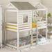 Playhouse Inspired Twin-Over-Twin Bunk Bed with Roof, Window, Guardrail, Ladder, Loft Bed for Kids with Semi-Enclosed Play Area