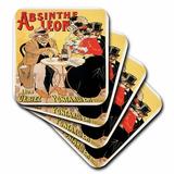 3dRose Vintage Absinthe Leon French Wine Advertising Poster Soft Coasters set of 8