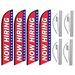 Now Hiring Four Pack of Advertising Feather Banner Swooper Flag Signs with Flag Pole Kits and Ground Stakes for Businesses Patriotic Theme 4pack