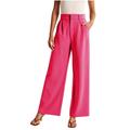 RYRJJ Plus Size Wide Leg Pants for Women Work Business Casual High Waisted Dress Pants Comfy Flowy Trousers Office(Hot Pink S)