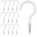 12 PCS Vinyl Coated Ceiling Hooks Question Mark Shape Hook Heavy Duty Screw Cup Hook for Bathroom Kitchen Wall Ceiling Hanging (White 1-3/4 Inch)