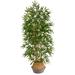 Nearly Natural 64in. Bamboo Artificial Tree Bamboo Trunks in Boho Chic Handmade Cotton & Jute Gray Woven Planter