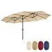 15x9ft Large Double-Sided Rectangular Outdoor Steel Twin Patio Market Umbrella w/Crank- tan