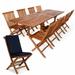 All Things Cedar TE90-22-B Teak Extension Patio Table & Folding Chair Set with Cushions 0 Blue