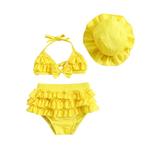 Qtinghua Infant Baby Girl Flower Swimsuit 3Pcs Halter Triangle Tops Ruffle Bottoms Sun Hat Bikini Set Bathing Suit Swimwear Yellow 6-12 Months