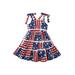 Licupiee4th of July Toddler Kids Girl Dress Independence Day Stars Stripes Print Sleeveless A-Line Halter Dress Beach Party