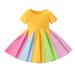 Baby Deals!Toddler Girl Clothes Clearance Toddler Girls Casual Dresses Kids Dresses Clearance Toddler Kids Baby Girls Fashion Cute Short Sleeve Sweet Rainbow Stitching Ruffle Dress