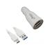 Rubberized Micro USB Car/ DC Charger for ZTE Blade Vantage Cymbal LTE Tempo Max XL Prestige 2 V8 Lite Mini Avid Trio Tempo Warp 7 (Dual USB Port USB Cable included) - White + MND Stylus