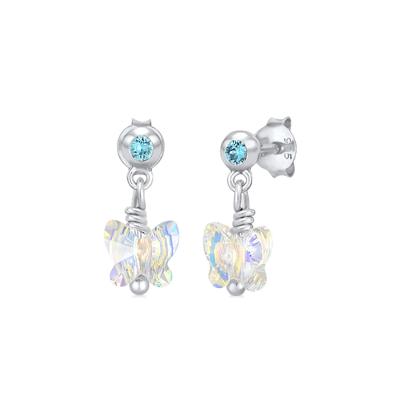 Paar Ohrstecker ELLI "Kinder Schmetterling Kristall 925 Silber", Damen, Gr. OneSize, ohne Stein, Silber 925 (Sterlingsilber), blau (hellblau), Ohrringe Image