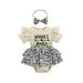 HOANSELAY Baby Girl Romper Short Sleeve Round Neck Floral Print Summer Short Jumpsuit Bodysuit + Head Band