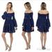 Free People Dresses | Free People Of The Shoulder Mini Blue And Floral Embroidery Boho Dress Like New | Color: Blue | Size: M