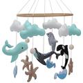 Blue Whale Baby Mobile Nursery Hand Made Felt Baby Mobile Sea Ocean Waves Nursery Hanging Crib Mobile