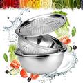 Multifunctional Stainless Steel Drain Basket Multi-purpose Vegetable Slicer Graters For Kitchen,3 In 1 Graters Cheese Grater Salad Maker Bowl Drain Basin Ginger Grater Basket Vegetable Cutter