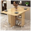 OCAZI Folding Dining Table Drop Leaf Table with 2-Layer Storage Shelf Multifunction Space Saving Dining Table Extension Dinner Table for Kitchen Bedroom Living Room Dining Room
