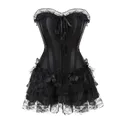 Corset en dentelle de brocart vintage pour femmes haut surbuste mini tutu jupe plissée bustier