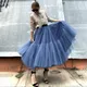 Treutoyeu-Jupe plissée à volants en tulle jupe longue maxi taille haute jupes en tulle vintage
