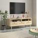 Rattan TV Stand with Solid Wood Feet, TV Console Table for Living Room, Natural