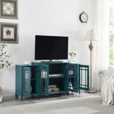 62" Console Table TV Stand, Storage Buffet Cabinet, Sideboard with Glass Door and Adjustable Shelves