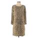 J.Crew Casual Dress - Shift Crew Neck 3/4 sleeves: Tan Animal Print Dresses - Women's Size 0 - Print Wash