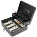 Cash Box with Key Lock - Steel Tiered Money Coin Tray with Lid Cover and Bill Slots | Portable Compact Safe | 4 Keys | Black Metal Lockable Storage Box for Change Petty Cash Fundraiser Garage Sale