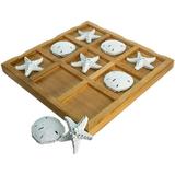 Beach Tic Tac Toe Game - 9 X 9 Wooden Tic Tac Toe Decor Home W/ White Resin Starfish & Sand Dollars - Real Wooden Tic Tac Toe Game - Tic Tac Toe Coffee Table Game - Nautical Board Game