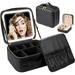 Rejuvv makeup Bag with Mirror and Light Travel Makeup Train Case Cosmetic Bag Organizer Portable Artist Storage Bag with Adjustable Dividers Makeup Brushes Storage Organizer Black