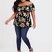 Torrid Tops | Babydoll Crepe Off-Shoulder Top Black Floral Size 2 | Color: Black/Pink | Size: 2x