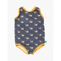 Little Green Radicals Baby Recycled Whale Song Print Swimsuit, Grey/Multi