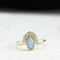 Vintage Ring, Diamond Opal Engagement Unique, Crown Diamond Halo, Blue, Art Deco, Gift For Her