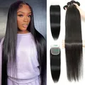 24 26 tissage avec 5x5 closure cheveux naturels humains femme extension cheveux clip naturel lot