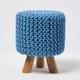 Pouf tressé en tricot et pieds en bois - Sarcelle - Bleu Sarcelle - Homescapes