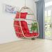 Swing Egg Chair Outdoor Indoor Rattan Hanging Chair with Thickened Seat Cushion and Headrest Folding Hammock Chair with Long Steel Chain for Bedroom Backyard Balcony (Without Stand) Red