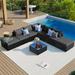 Outdoor Patio Furniture Sets 8-Pieces Single Sofa Combinable with Gray Cushions and Black Wicker All Weather Modern Garden Conversation Wicker Sofa with Coffee Table Set Easy Assembly Gray