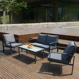 Oasis Casual 4PCS Outdoor Textilene Patio Conversation Set with Loveseat Singe Chairs and DPC Table