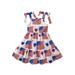 Licupiee4th of July Toddler Kids Girl Dress Independence Day Stars Stripes Print Sleeveless A-Line Halter Dress Beach Party