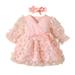 Mikrdoo Baby Girls Outfits 3 Months Baby Girls Splice 6 Months Baby Girls Gauze Dress Headband 2Pcs Clothes Set Pink