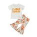 Qtinghua Toddler Baby Girls Summer Outfits Letter Print Short Sleeve T Shirt Flower Bell Bottoms Outfits White 12-18 Months
