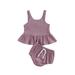 Baby Girl Summer Clothes Ruffle Sleeveless Linen Crop Top Elastic Waist Bloomers Shorts 2Pcs Outfit Set