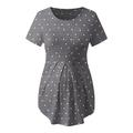 plus Pajama Womens Maternity Irregular Dots Prints Hem Tee Shirt Casual Short Sleeve Crew Neck Basic Nursed T Shirt Top Breastfeeding Denim Overalls Skirt for Women