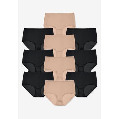Plus Size Women's Full Coverage Cotton Brief 10-Pack by Comfort Choice in Nude Black Pack (Size 13) Underwear