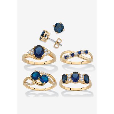 Women's 9.42 Cttw Gold-Plated Simulated Blue Sapphire And Cz Earrings And Ring Set by PalmBeach Jewelry in Blue (Size 9)