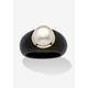 Women's 10K Black Pearl Ring Round Cultured Pearl Black Jade Yellow Gold Ring by PalmBeach Jewelry in Black (Size 8)