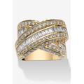 Women's 3.64 Tcw Baguette Cut Cubic Zirconia Yellow Gold-Plated Crossover Ring by PalmBeach Jewelry in Gold (Size 9)
