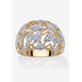 Women's Round Diamond Accent 18K Gold-Plated Two-Tone Openwork Dome Leaf Ring by PalmBeach Jewelry in White (Size 6)
