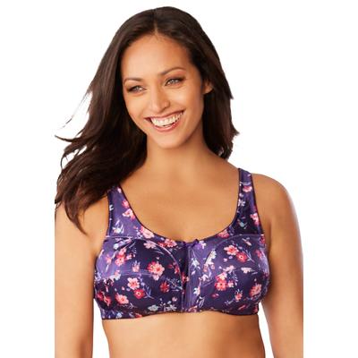 Plus Size Women's Satin Wireless Comfort Bra by Comfort Choice in Rich Violet Floral (Size 50 DDD)