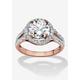 Women's 3 Tcw Round Cubic Zirconia Halo Double Shank Ring In Rose Gold-Plated by PalmBeach Jewelry in Rose Gold (Size 8)