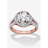 Women's 3 Tcw Round Cubic Zirconia Halo Double Shank Ring In Rose Gold-Plated by PalmBeach Jewelry in Rose Gold (Size 10)