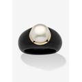 Women's 10K Black Pearl Ring Round Cultured Pearl Black Jade Yellow Gold Ring by PalmBeach Jewelry in Black (Size 10)