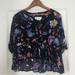 Anthropologie Tops | Anthropologie Josie Floral Print Button Front Dolman Sleeve Blouse Size Xs | Color: Black/Blue | Size: Xs