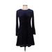 Eliza J Casual Dress - A-Line Crew Neck Long sleeves: Purple Print Dresses - Women's Size 4 Petite